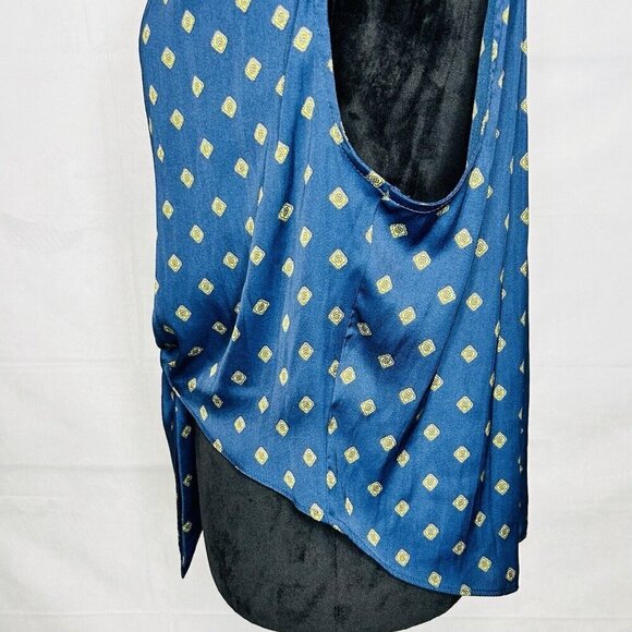 Free People Satin Mornings in Marrakesh Navy Blue Tie-Front Blouse Sz Small - Picture 6 of 11